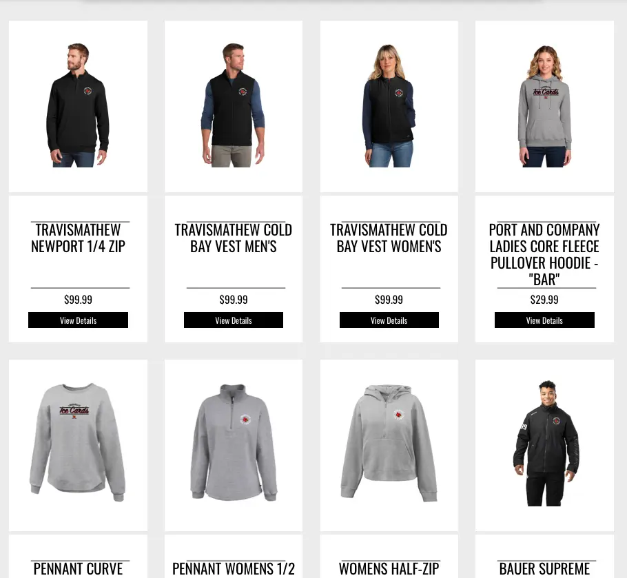 Louisville Ice Cards team store outerwear and accessories