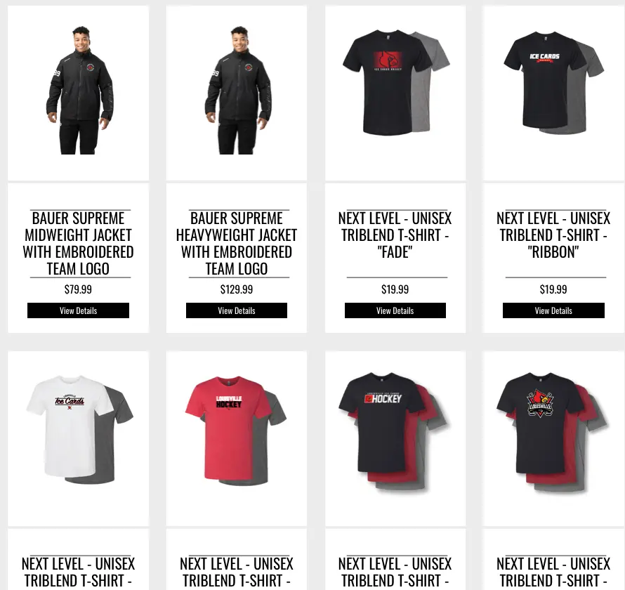 Louisville Ice Cards team store jackets and shirts