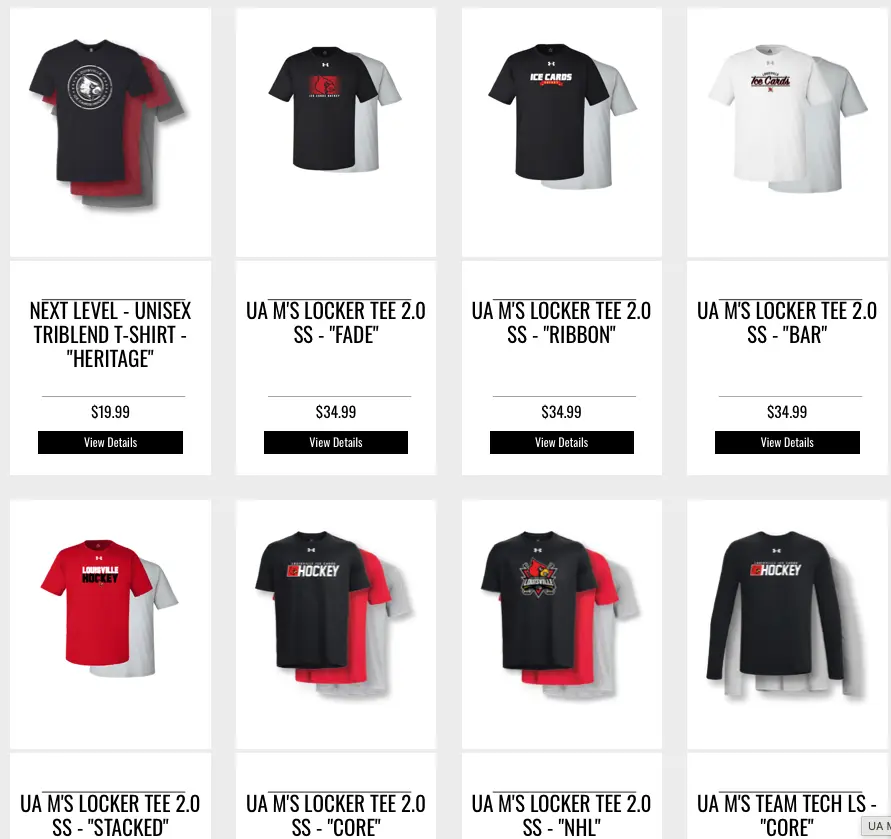 Louisville Ice Cards team store short-sleeve shirts
