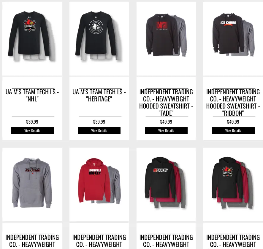 Louisville Ice Cards team store long-sleeve shirts and hoodies