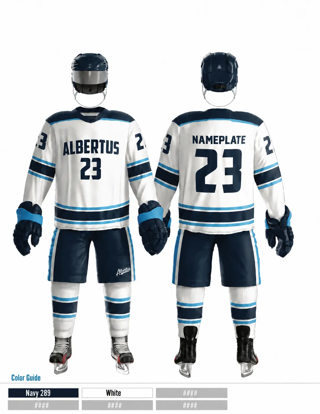 Albertus women's white home hockey uniform concept