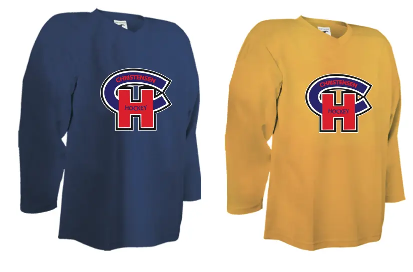 Christensen Hockey navy and gold practice jerseys