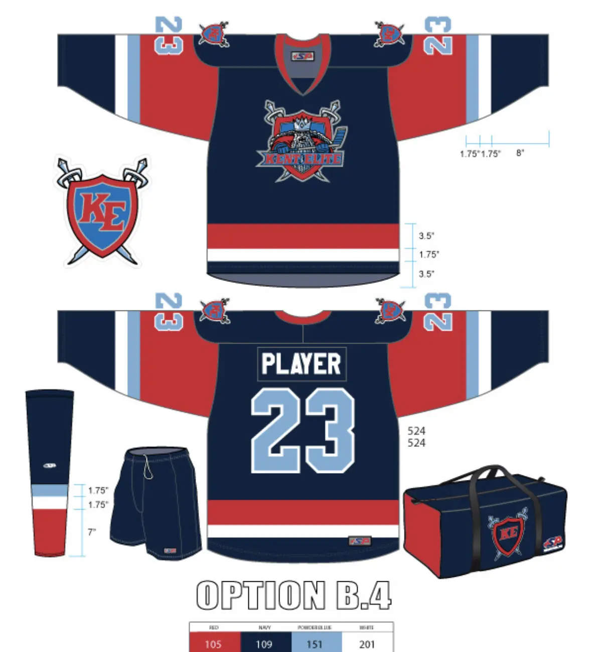 Kent Elite navy hockey uniform concept