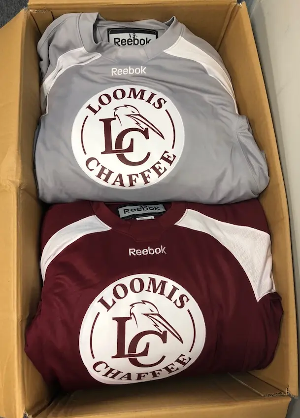 Loomis Chaffee gray and maroon practice jerseys