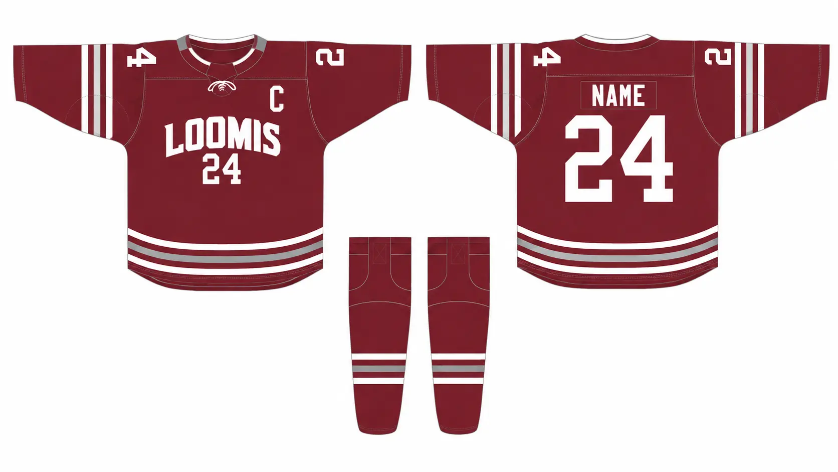 Loomis Chaffee boys crimson jersey and sock design