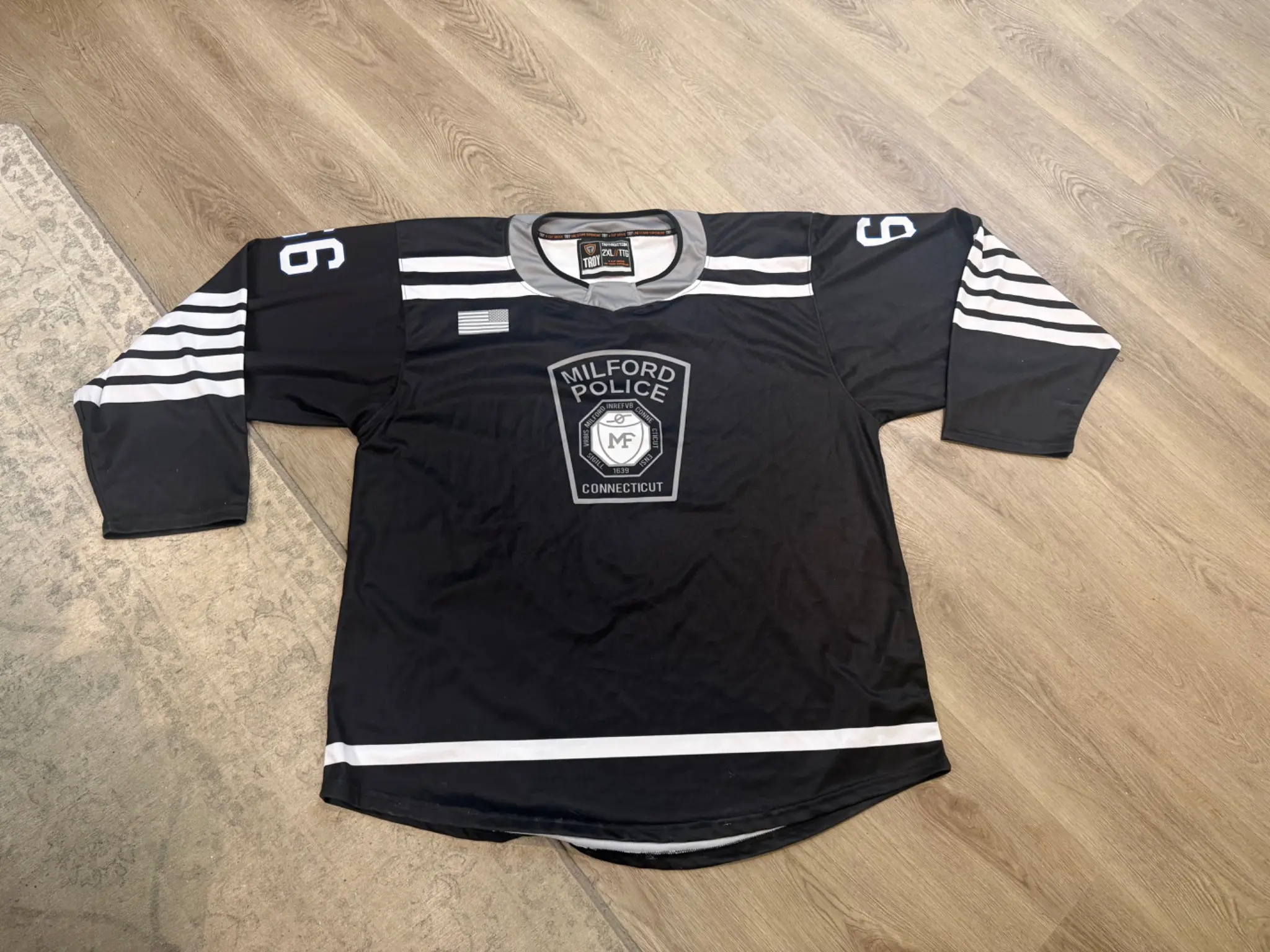 Finished Milford Police Department hockey jersey front