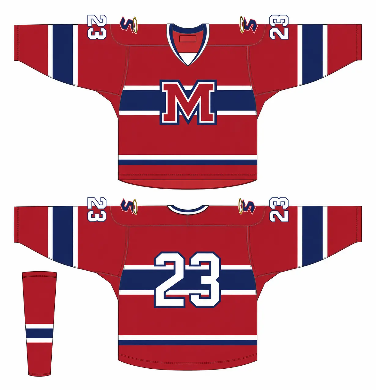 Mount St. Charles Academy red hockey uniform concept on white