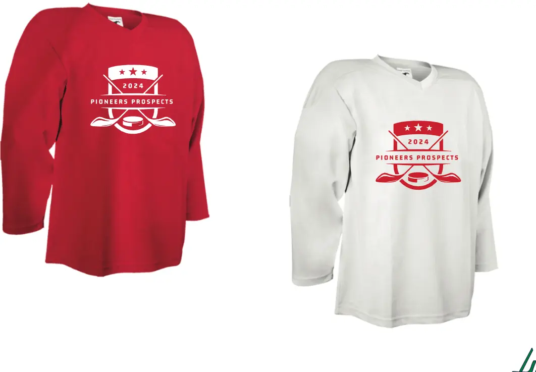 Pioneers Prospects red and white hockey practice jerseys