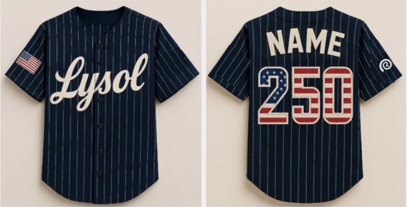 Lysol navy pinstripe baseball practice jersey, front and back