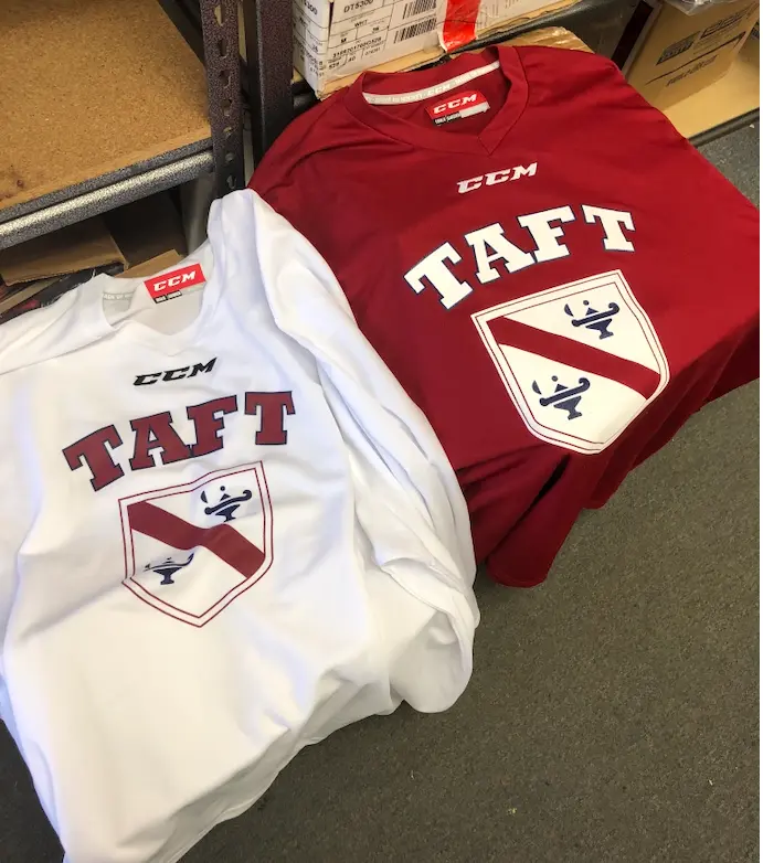 Taft white and red practice jerseys